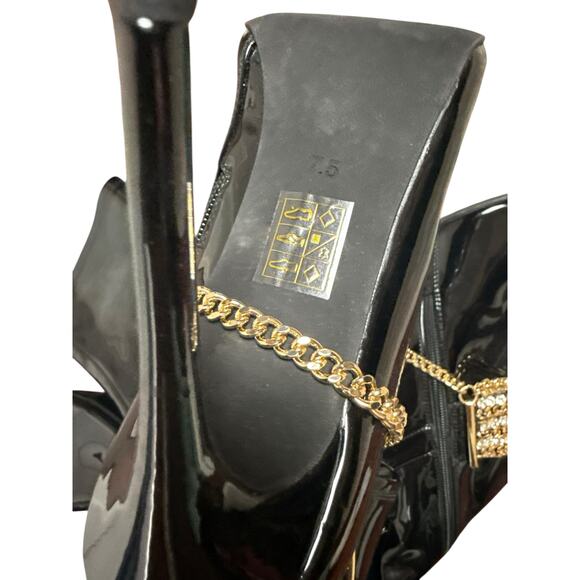 Jeffrey Campbell Knee High Vegan Patent Leather Chain Stiletto Heel Boots 7.5 - Picture 9 of 10